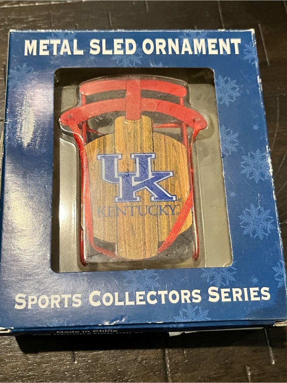 University of Ky UK Metal Sled Ornament - Blue and Red